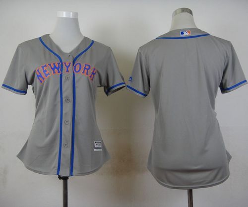 Mets Blank Grey Road Women's Stitched MLB Jersey - Click Image to Close
